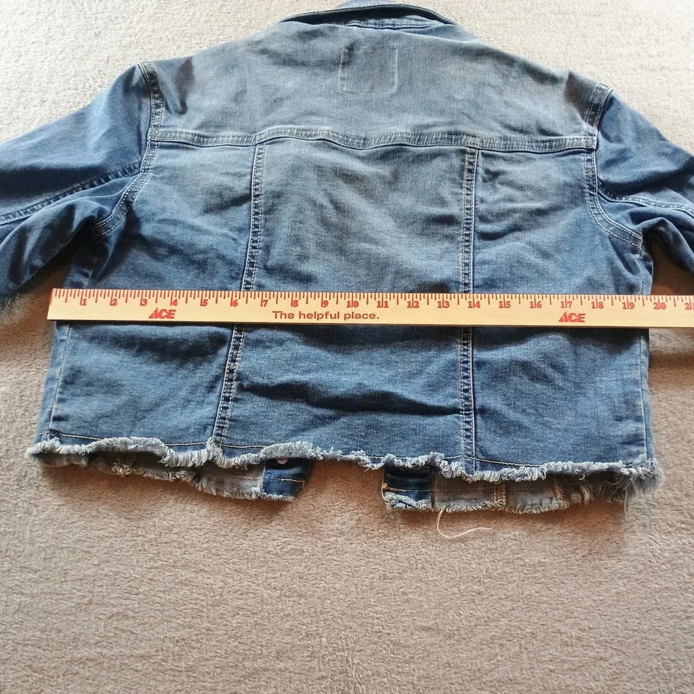 Justice Girls Denim Jacket Blue 12 Cropped Raw Hem Distressed Jean Jacket Trendy
